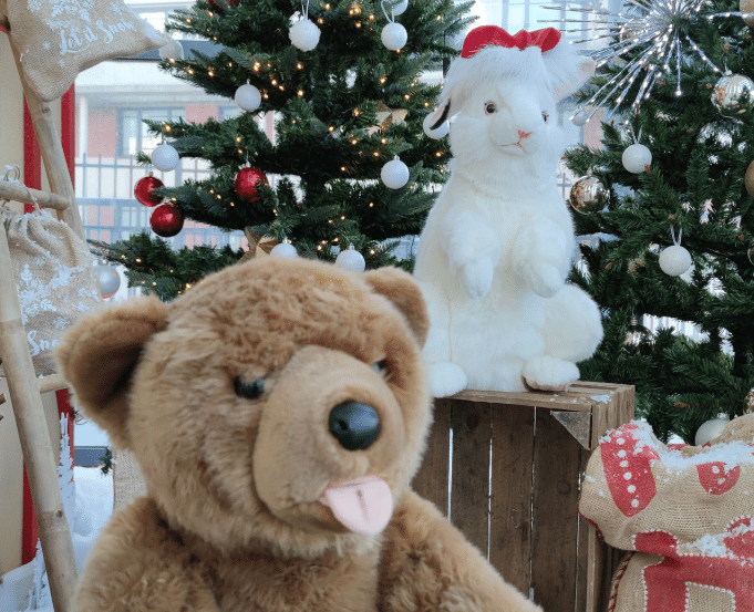 Féerie de Noël en entreprise avec sapins décorés et décors enchantés chez Gesti-vert